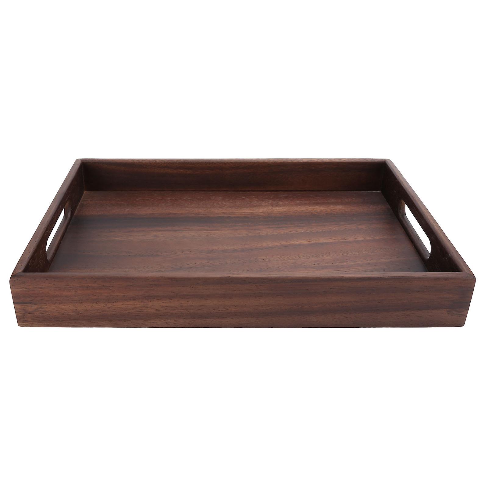 Rectangular Wooden Serving Tray With Grooves Breakfast Food Tray For Tea Coffee Fruit Snacks