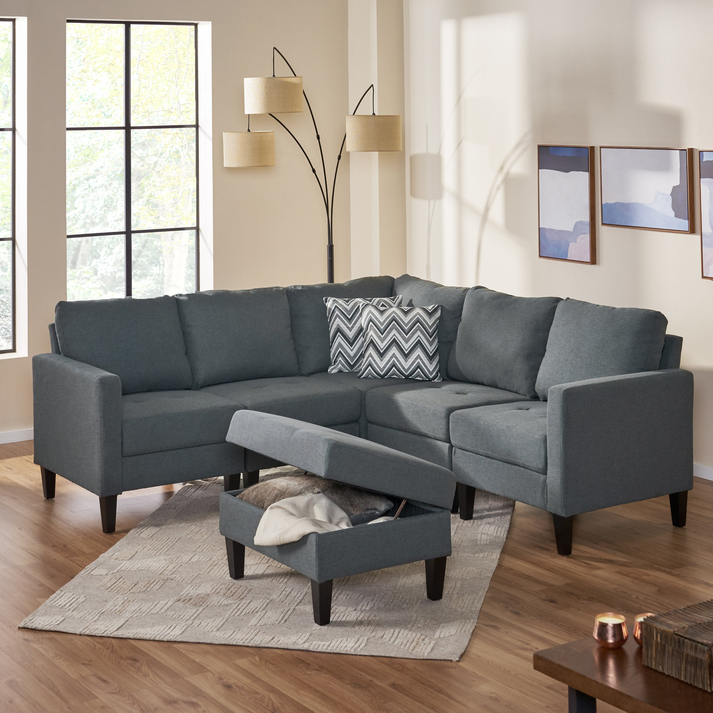 Bridger Fabric Sectional Couch with Storage Ottoman