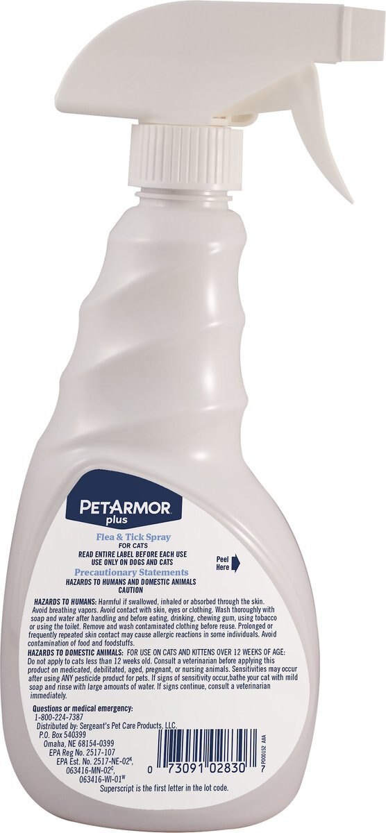 PetArmor Plus Flea and Tick Spray for Cats， 16-oz bottle