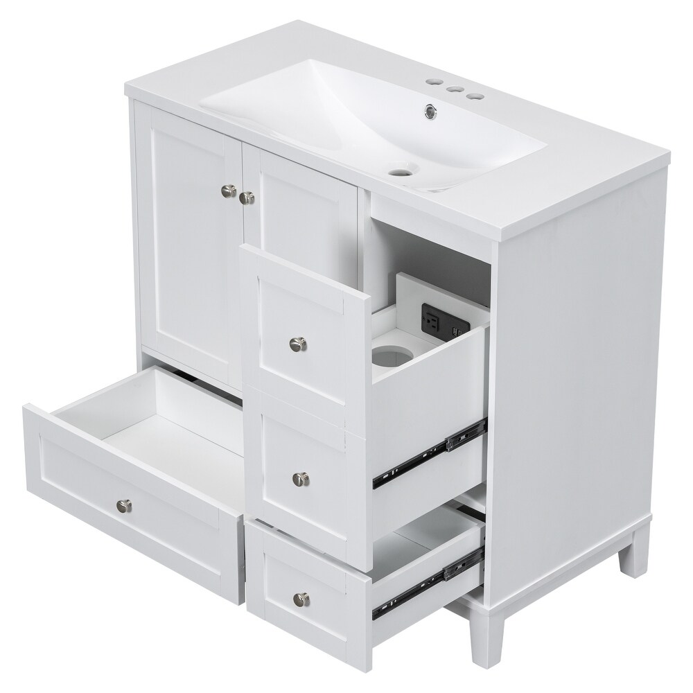 Modern Bathroom Vanity with Single Sink USB Charging  Two Doors and Three Drawers