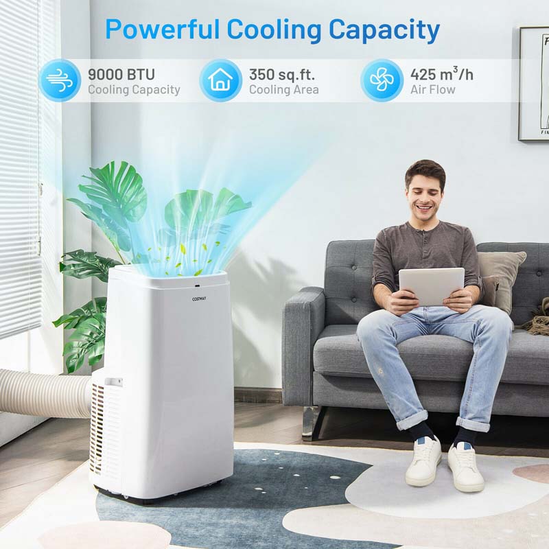 9000 BTU 3-in-1 Portable Air Conditioner Air Cooler Fan Dehumidifier with Remote Control, Auto Swing Function