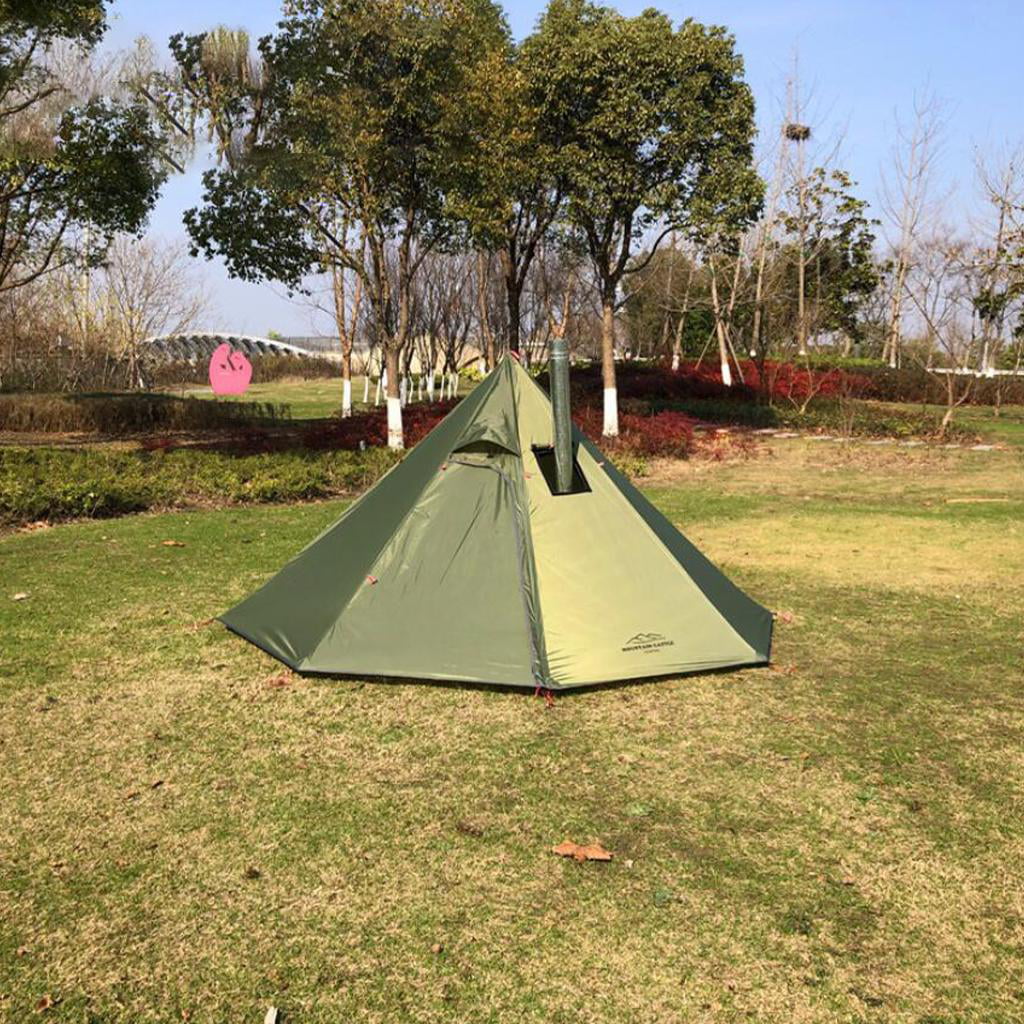 Lightweight Hot Tent Tent with Flue Pipe Window with Fire Flue Pipe Window Teepee Tents for Hiking Bushcraft Backpacking Green