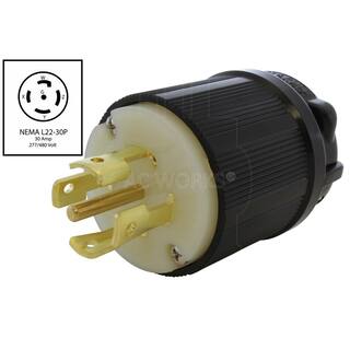 AC WORKS NEMA L22-30P 30A 3-Phase Y 277-Volt480-Volt 5-Prong Locking Male Plug in Black with UL C-UL Approval ASL2230P-BK