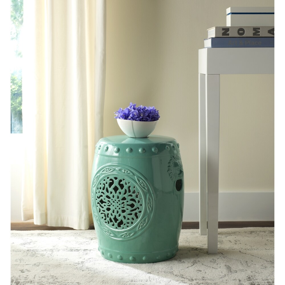 SAFAVIEH Flower Aqua Drum Ceramic Decorative Garden Stool