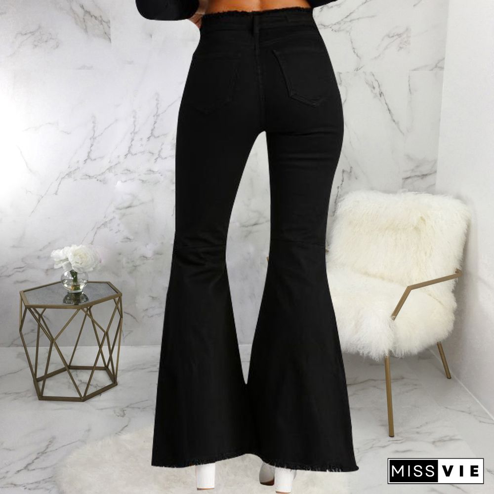 Plus Size Ripped High Waist Flare Denim Pants