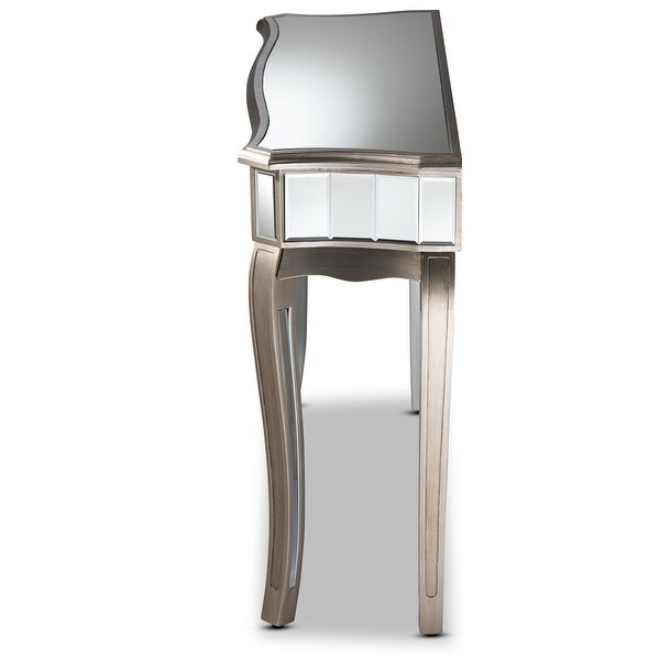 Elgin Glam and Luxe Brushed Wood and Mirrored Glass Console Table