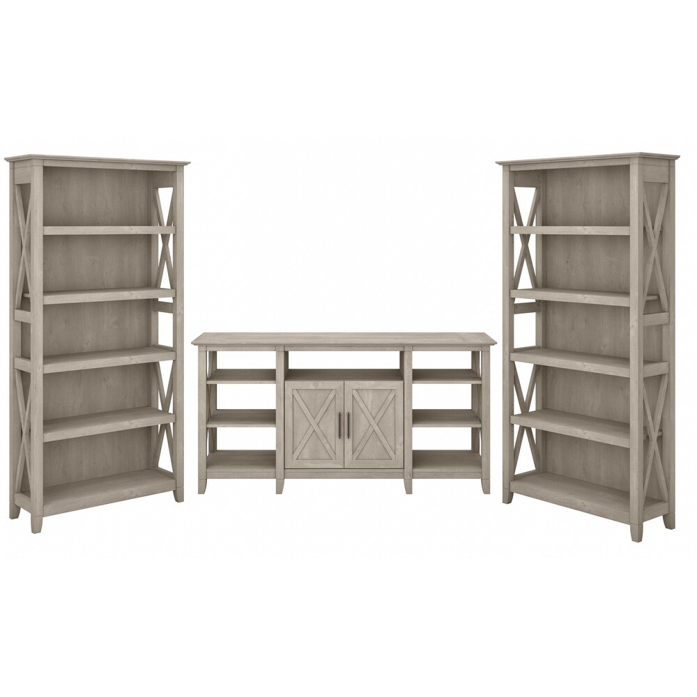 Tall Farmhouse TV Stand with 2 Bookcases by Bush Furniture