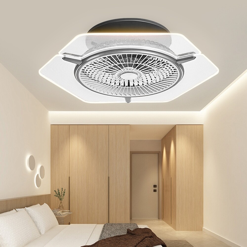 7 Blades Modern Small Gray Enclosed Ceiling Fan with Remote   23inches