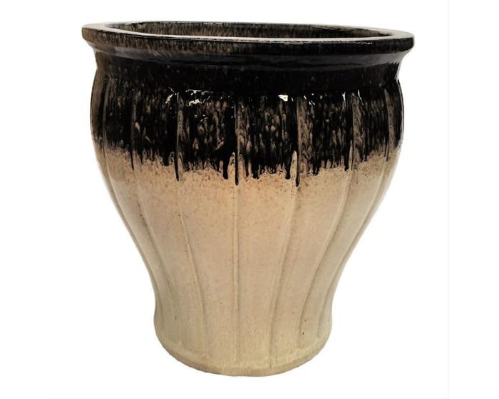 Curvy Fluted Planter， Black Cream， Medium - MJY205BKCM