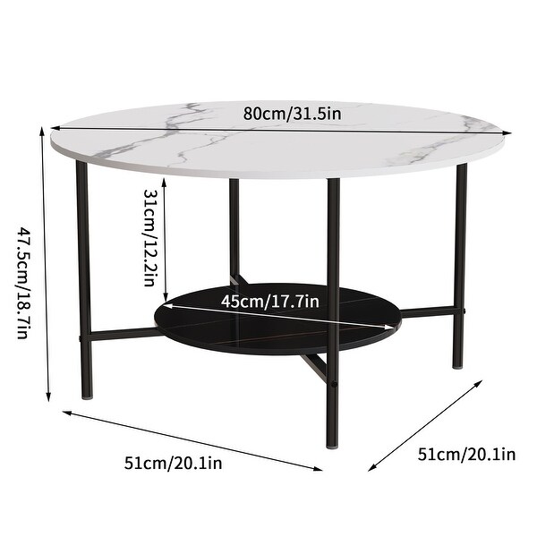 2 Tiers Heavy Duty Sintered Stone Round Coffee Table - W 32