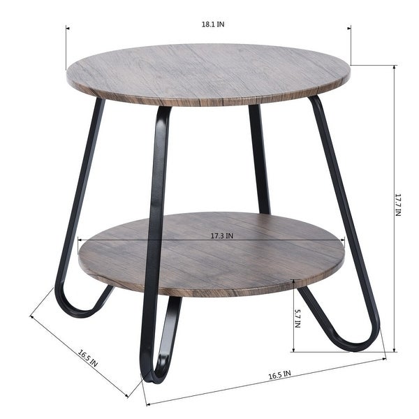 18 in.W Brown 2 Tiers Small Round Marble End Table