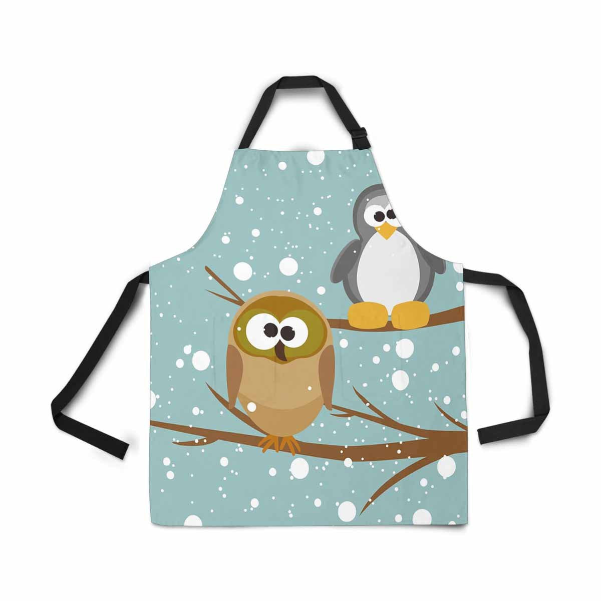 ASHLEIGH Funny Owl and Penguin on a Tree under Snowfall Adjustable Bib Apron with Pockets Commercial Restaurant and Home Kitchen Apron for Women Men