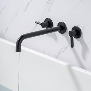 RAINLEX 8014 2-Handle Wall Mount Tub Faucet with High Flow Rate and Long Spout in Matte Black RX8014H