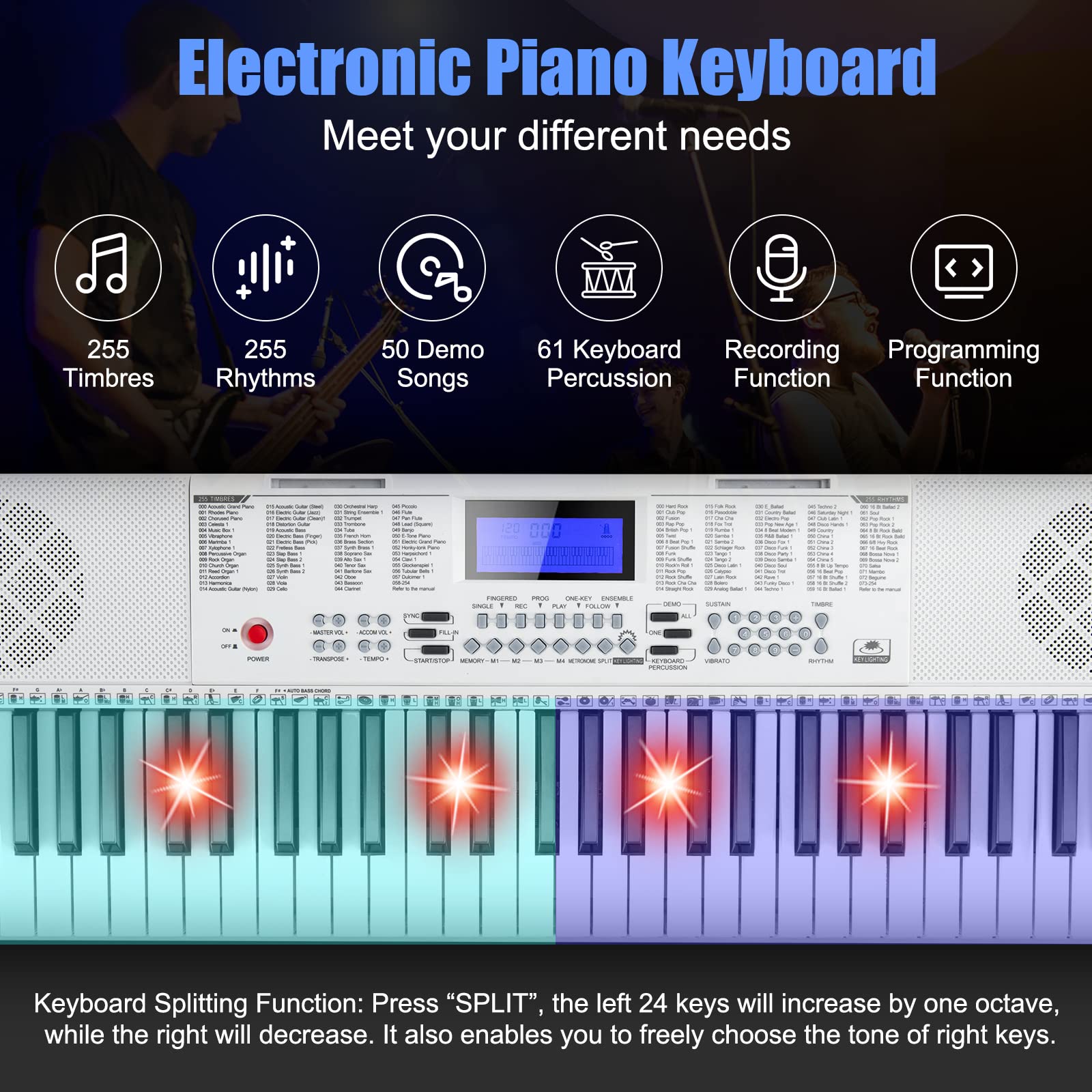 Costzon 61 Key Piano Keyboard, Portable Electronic Keyboard Piano, 3 Teaching Modes for Beginners Kids Adults