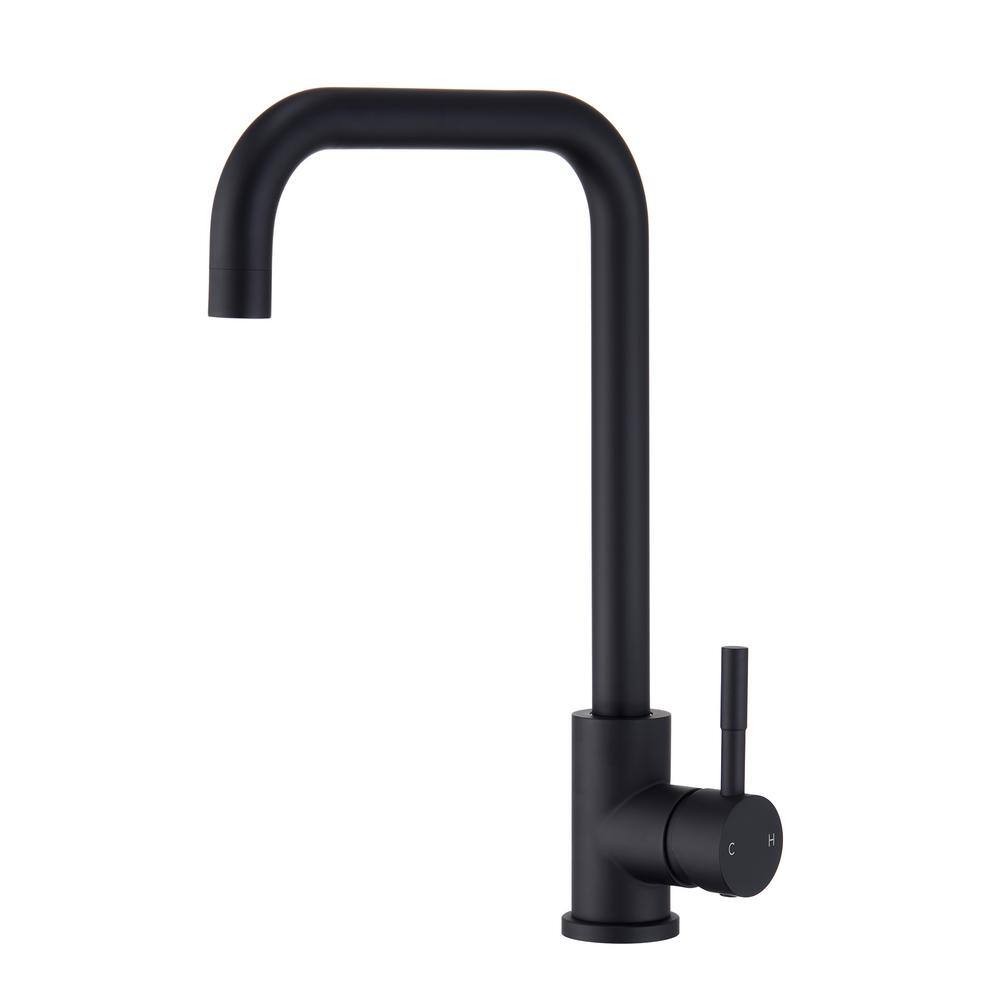 Mondawe High Arc Single Handle Deck Mount Standard Kitchen Faucet in Matte Black Stainless Steel AM-K128W-MB