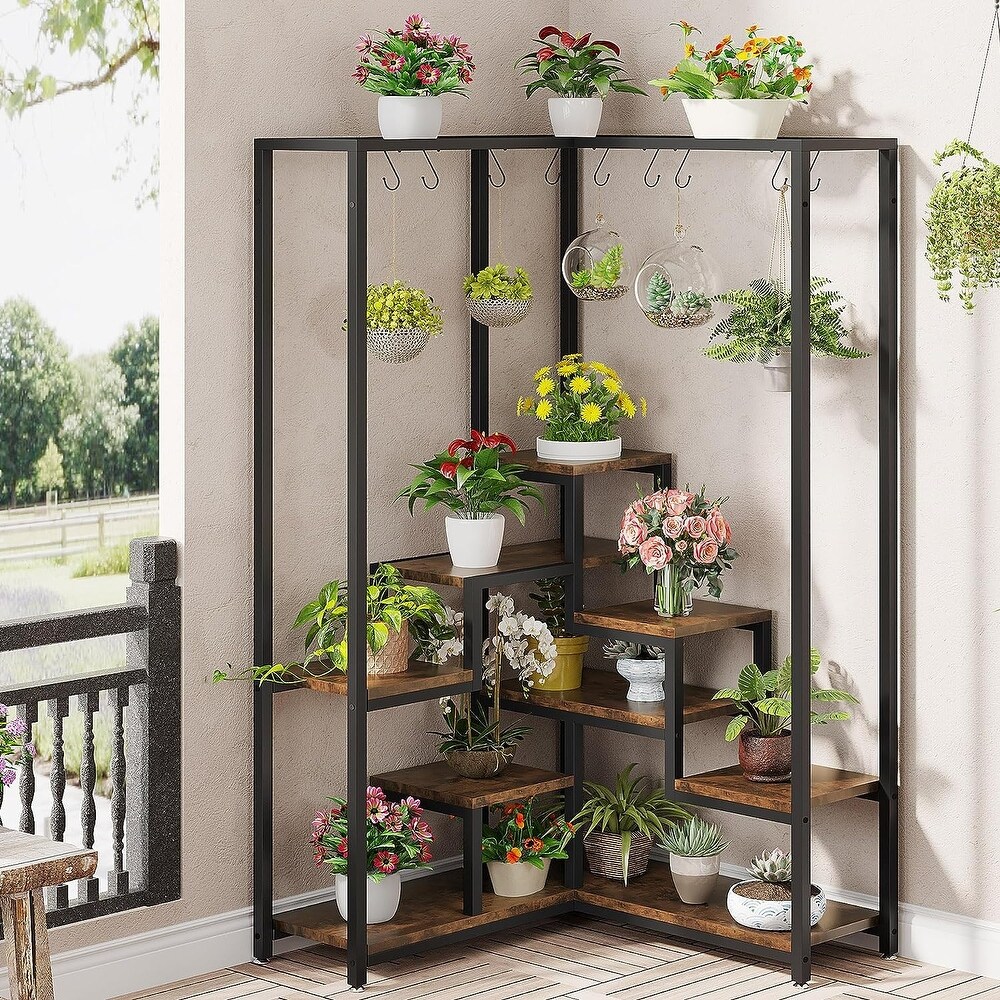 70.9 inches Tall Metal Corner Plant Stand Indoor  8 Tier Corner Plant Shelf