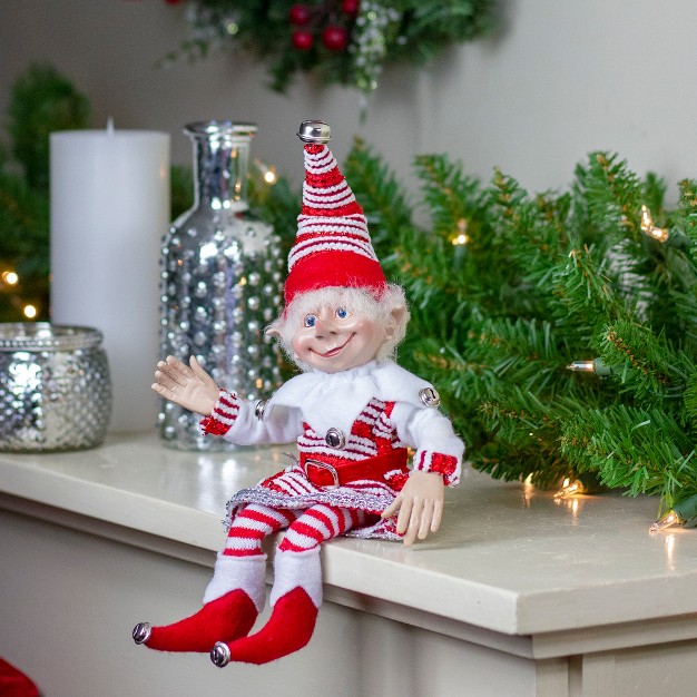 Red And White Peppermint Striped Elf With Jingle Bells