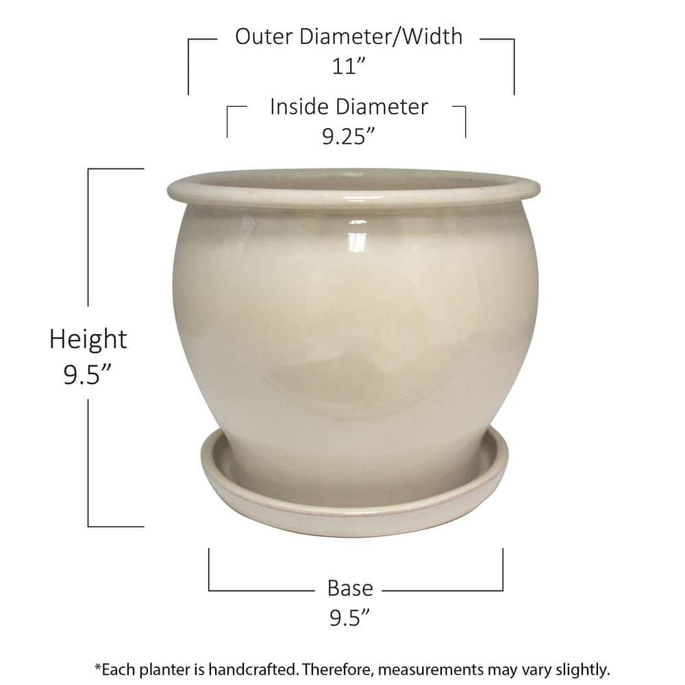 Trendspot 11 in. Dia Beige Solid Studio Ceramic Planter DB10021-11A