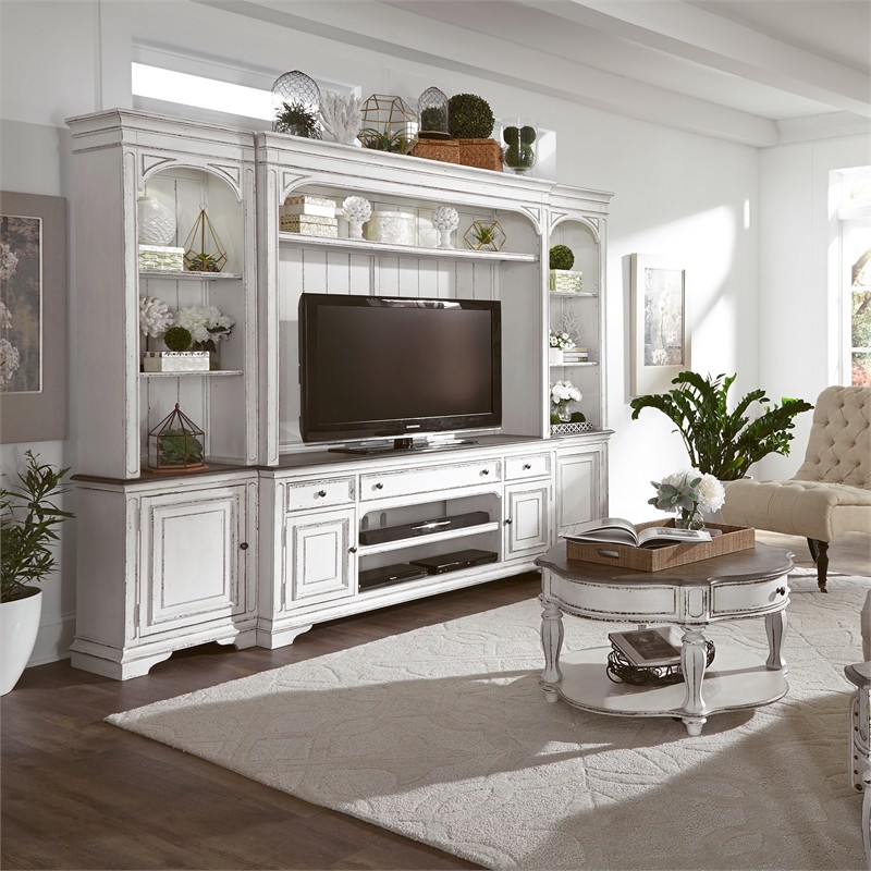 Magnolia Manor White Entertainment TV Stand   Farmhouse   Entertainment Centers And Tv Stands   by Liberty Furniture Industries  Inc.  Houzz