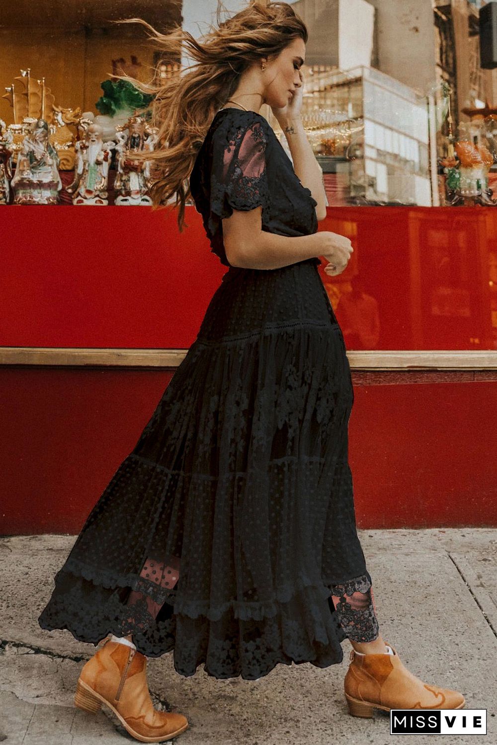 Black Luminous Dawn Lace Gown