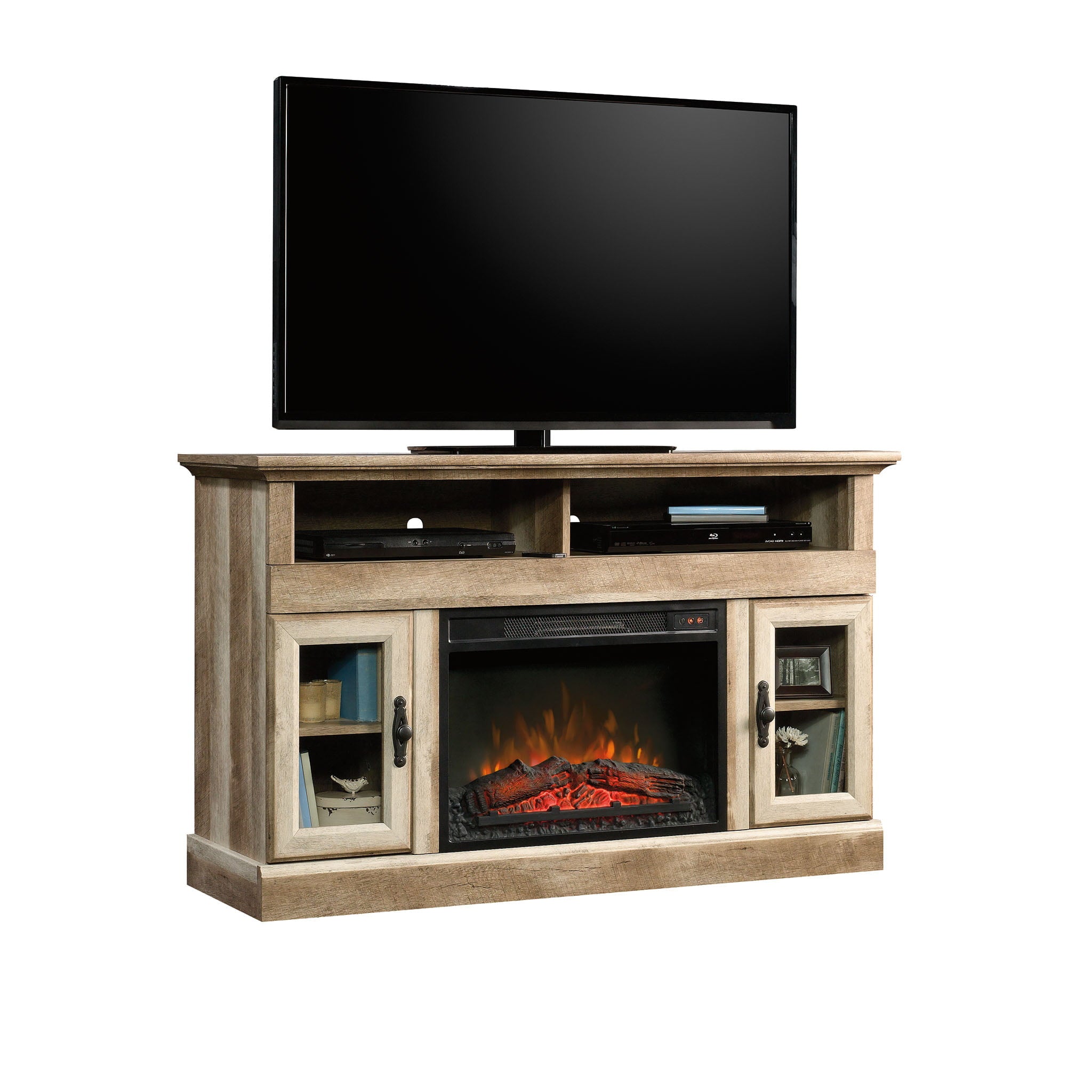 Better Homes & Gardens Crossmill Fireplace Media Console, for TVs up to 60, Weathered Pine Finish