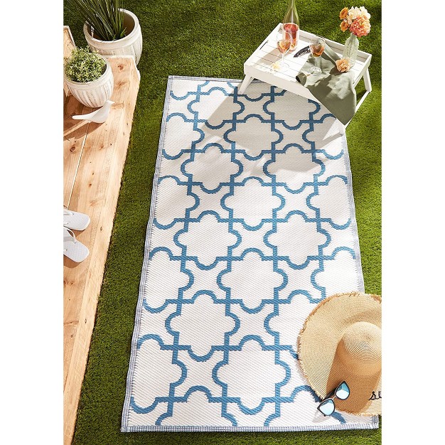 Dii Design Imports Indoor Outdoor 3 X 6 Foot Reversible Lattice Woven Rectangular Runner Rug For Decks Patios Living Rooms And Kitchens Blue