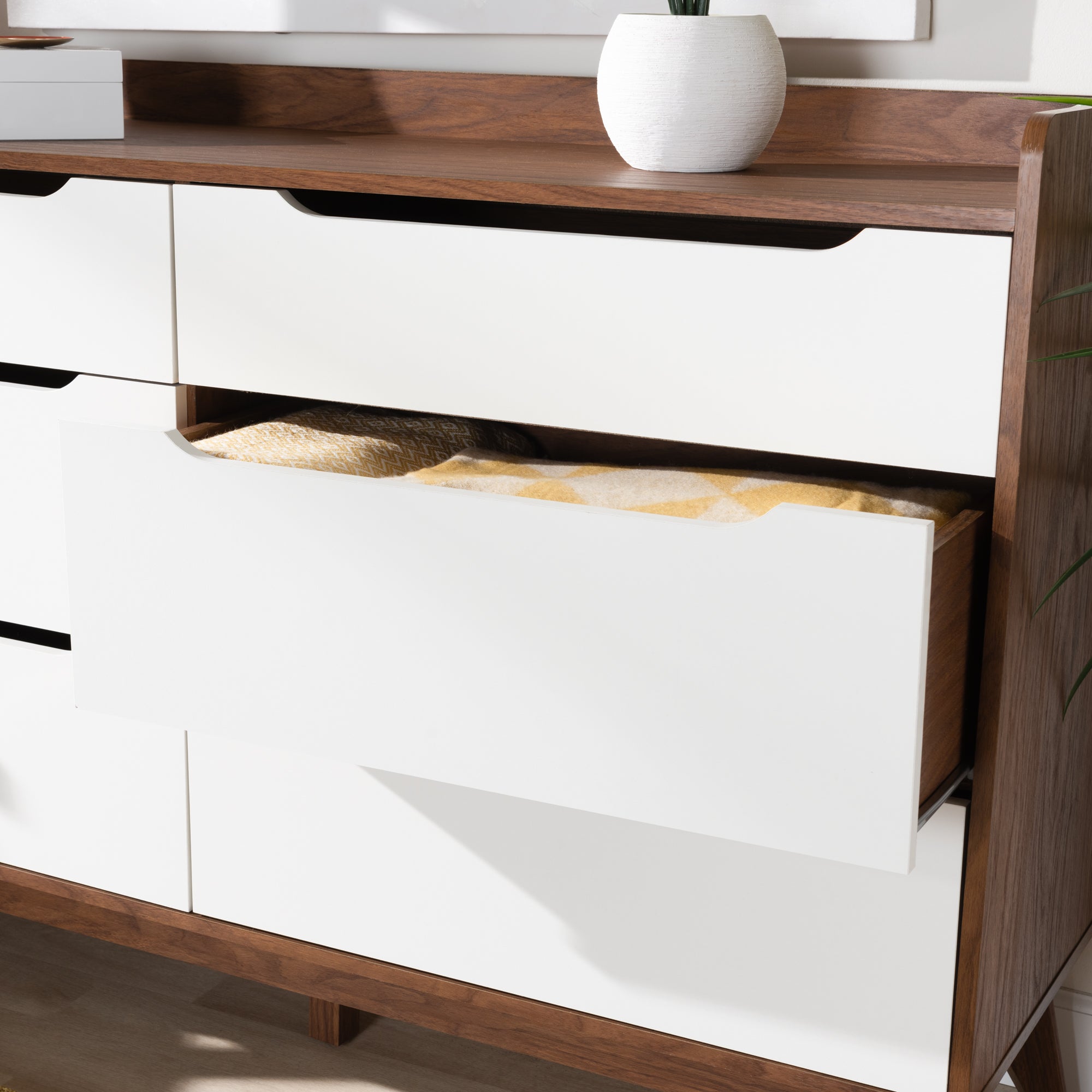 Bartel Modern White and Walnut Wood 6-Drawer Storage Dresser by Bellamy Studios