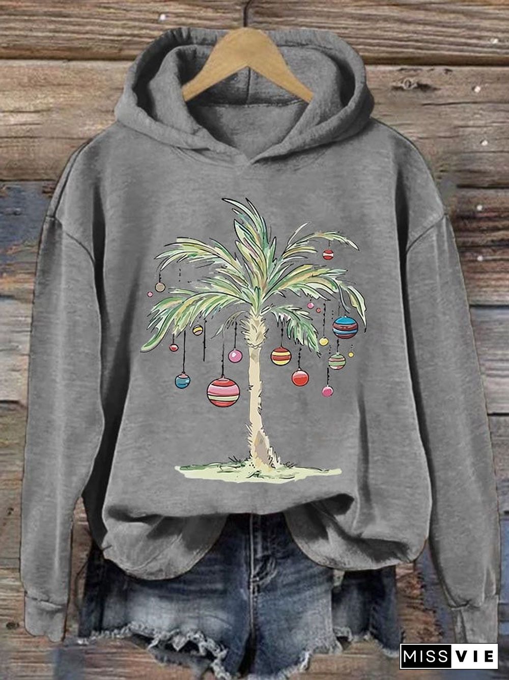 Women'S Casual Merry Christmas From Coconut Tree Printed Long Sleeve Sweatshirt