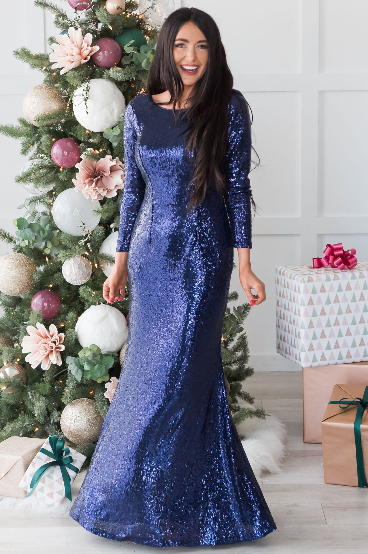 The Noel Ballroom Modest Sequin Gown