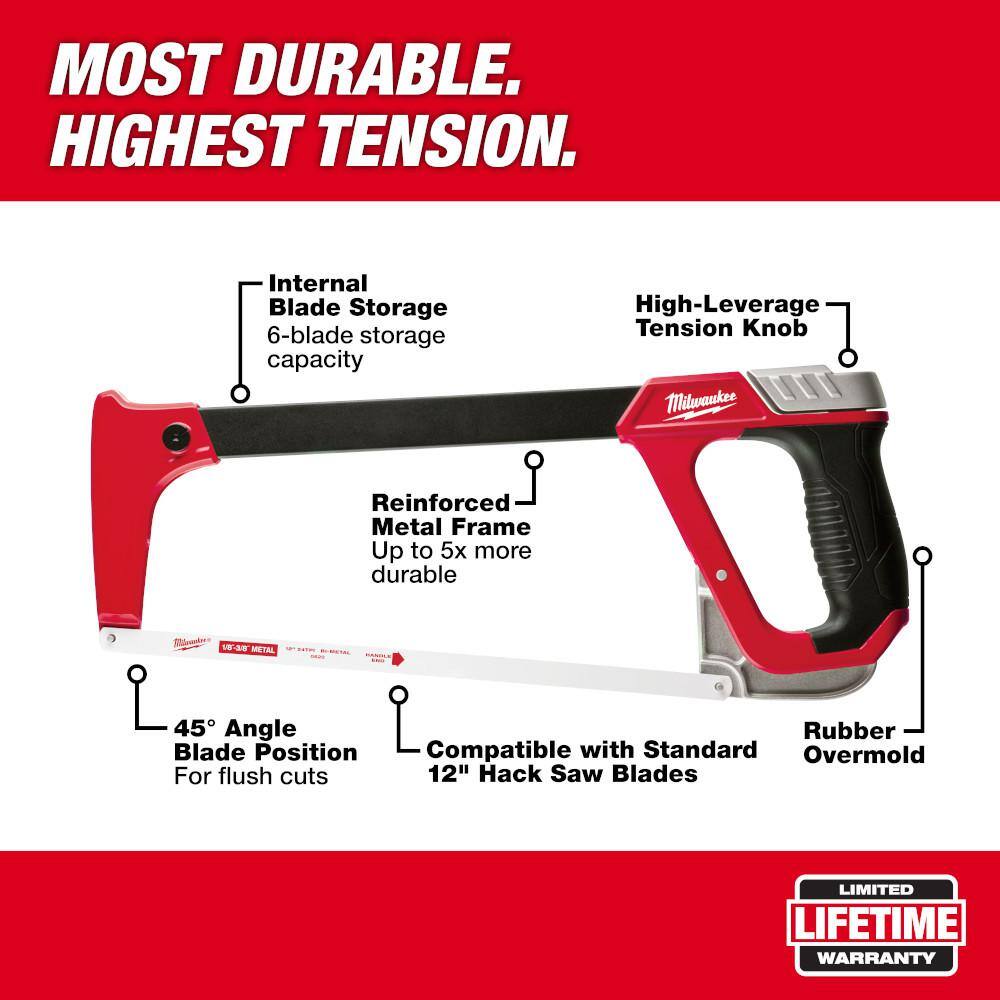 MW High-Tension Hack Saw with 12 in. 24 TPI Bi-Metal Blade and Blade Storage 48-22-0050