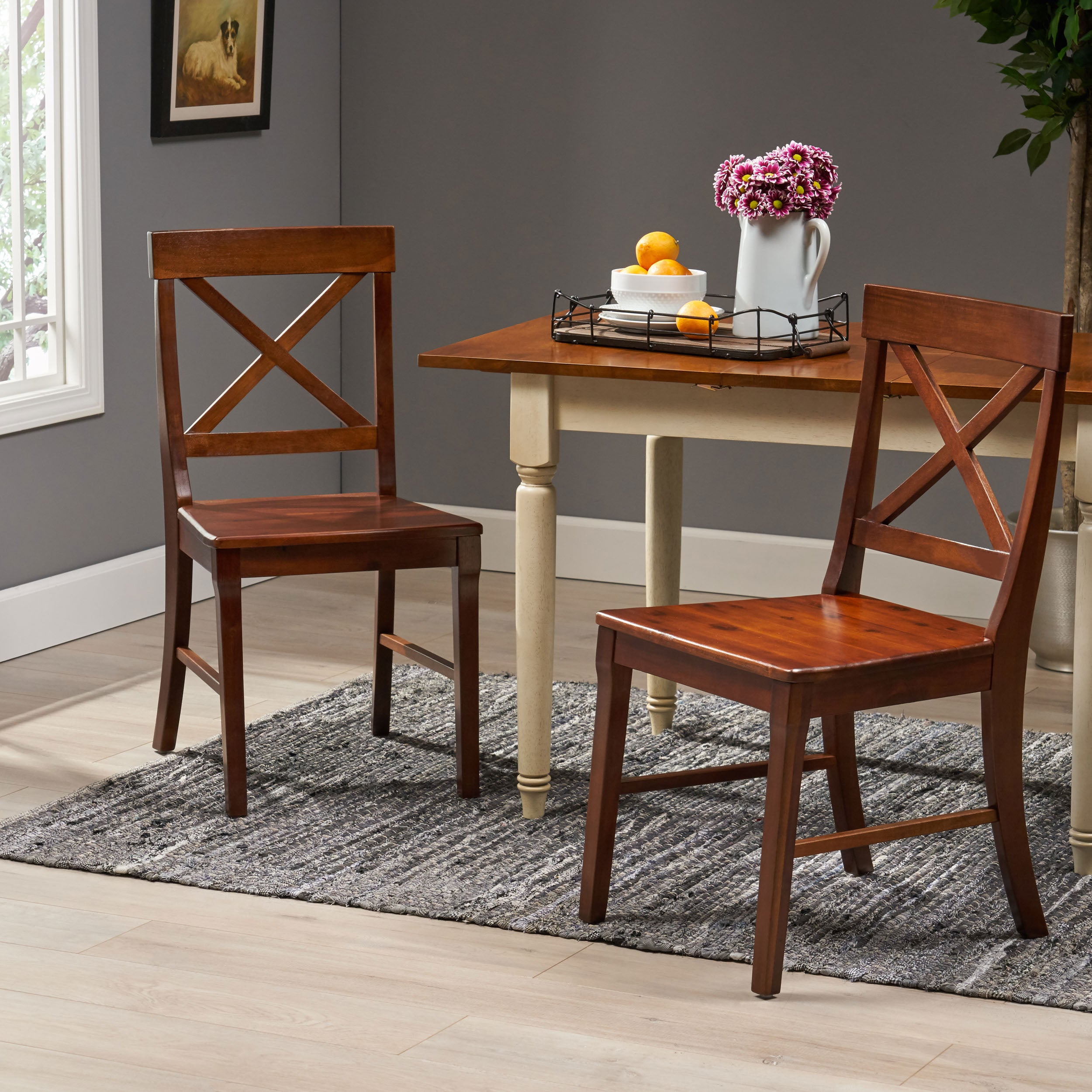 Heather Farmhouse Acacia Wood Dining Chair (Set of 2)