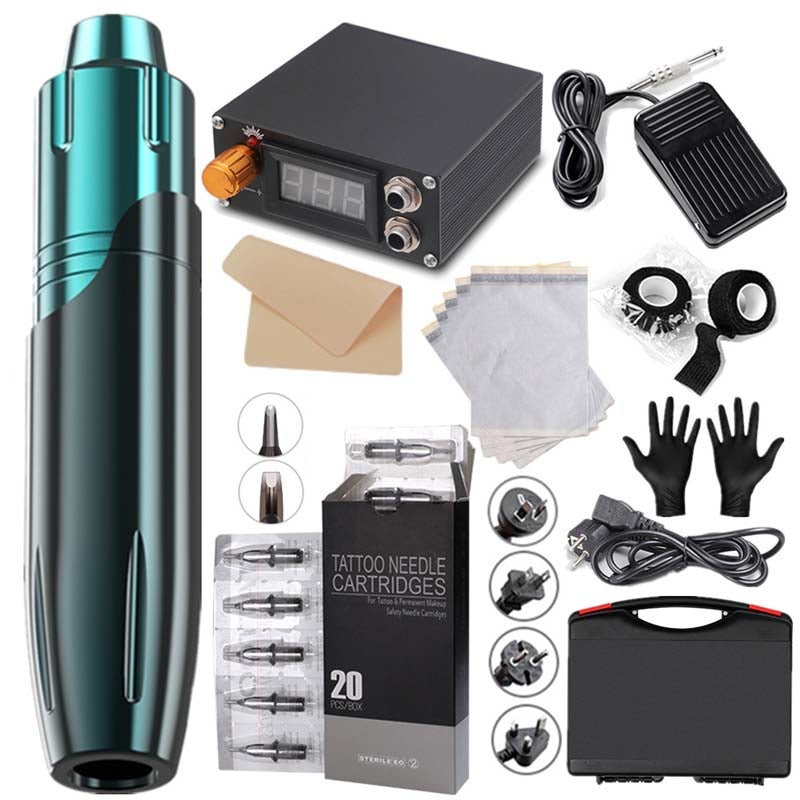 Bluerockt Blue Fantasy Professional Tattoo Kit Hard Case Tattoo Pen Gift Set