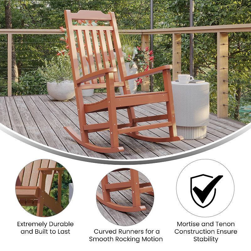 Emma and Oliver All-Weather Poly Resin Wood Rocking Chair - Patio and Backyard Furniture