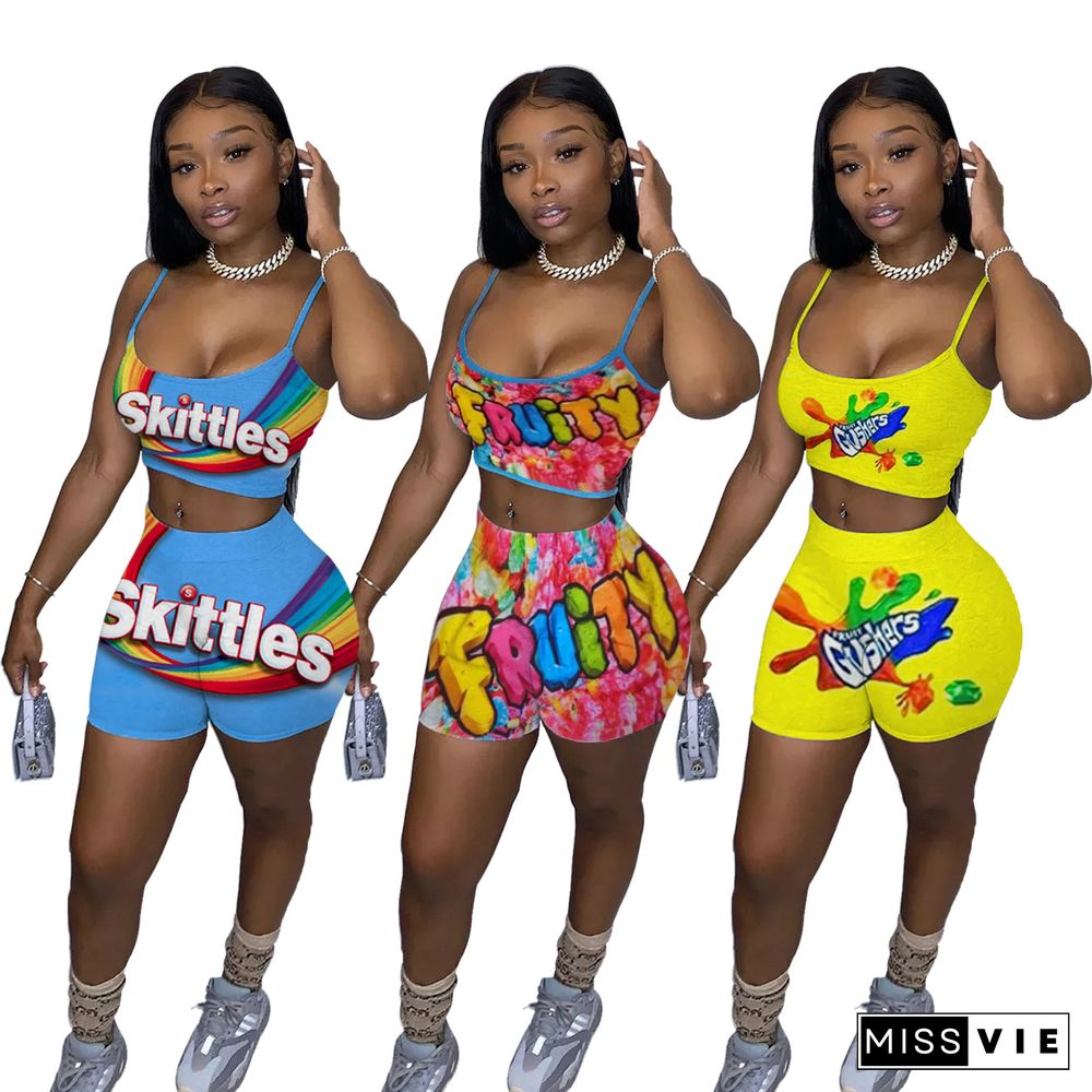 Fashion Casual Print Camisole Top Shorts Two Piece Set