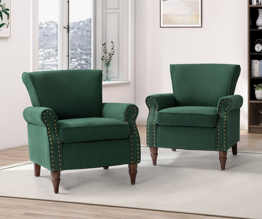 32.5 quotWooden Upholstered Accent Chair With Arms Set of 2   Traditional   Armchairs And Accent Chairs   by Karat Home  Houzz