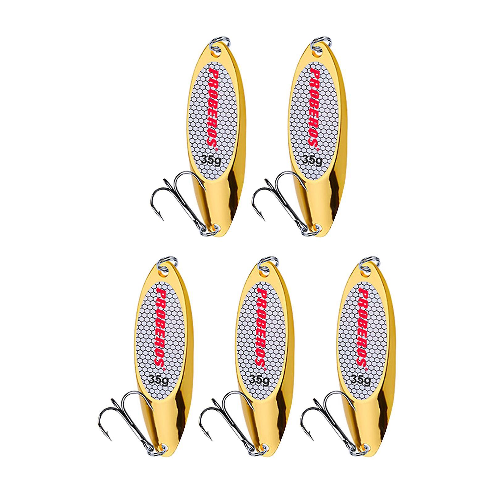 5 Pieces Fishing Spoons Lures Metal Vertical Bass Baits And Lures Freshwater Gold 35g