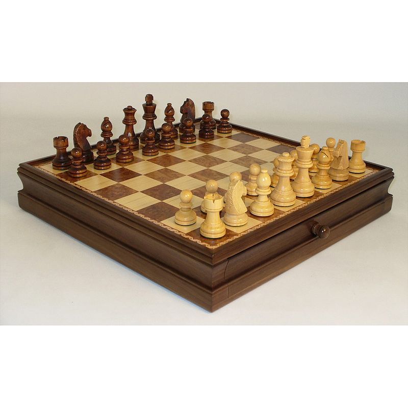 WorldWise Imports Walnut and Maple Drawer Chest Chess Set