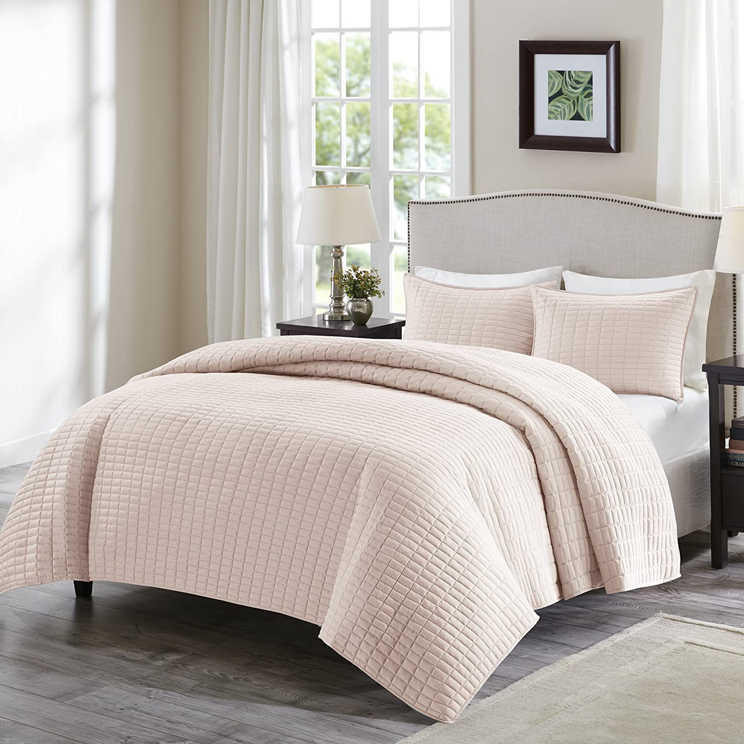 Comfort Spaces Kienna Quilt Set - Luxury Double Sided Stitching Design All Season Lightweight Coverlet Bedspread Bedding Matching Shams 3 Piece