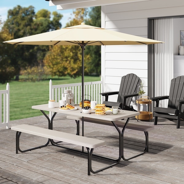 Moasis 6FT HDPE Outdoor Picnic Table Set Bench Set with Metal Base