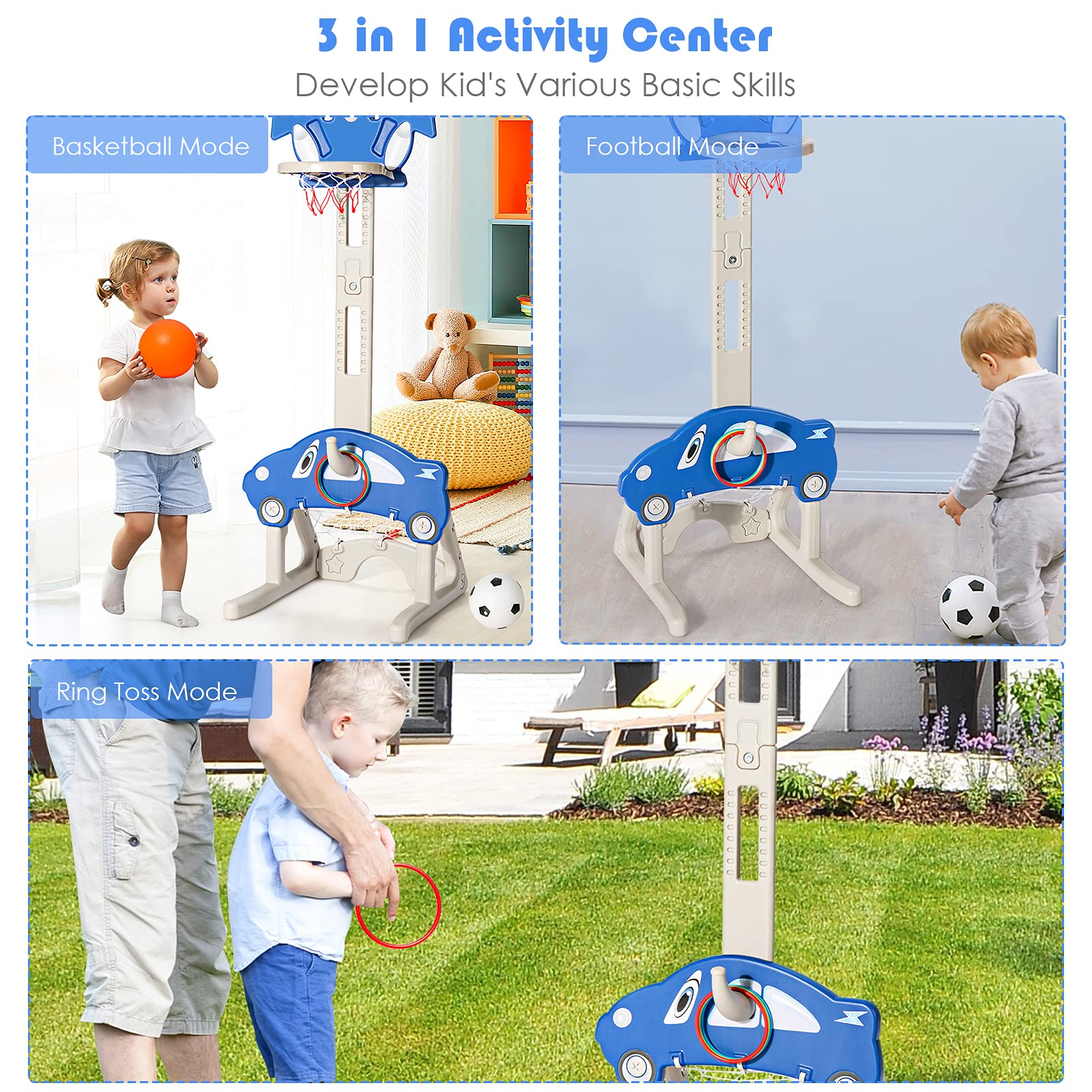 Costzon Basketball Hoop for Kids,  3-in-1 Toddler Sports Activity Center with Adjustable Height