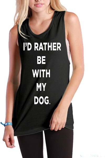 I'd Rather Be With My Dog Women's Solid Muscle Tank Top， Black