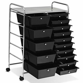 Costway 15-Drawer 4-Wheeled Rolling Storage Cart Tools Scrapbook Paper Office School Organizer in Black HW53825BK