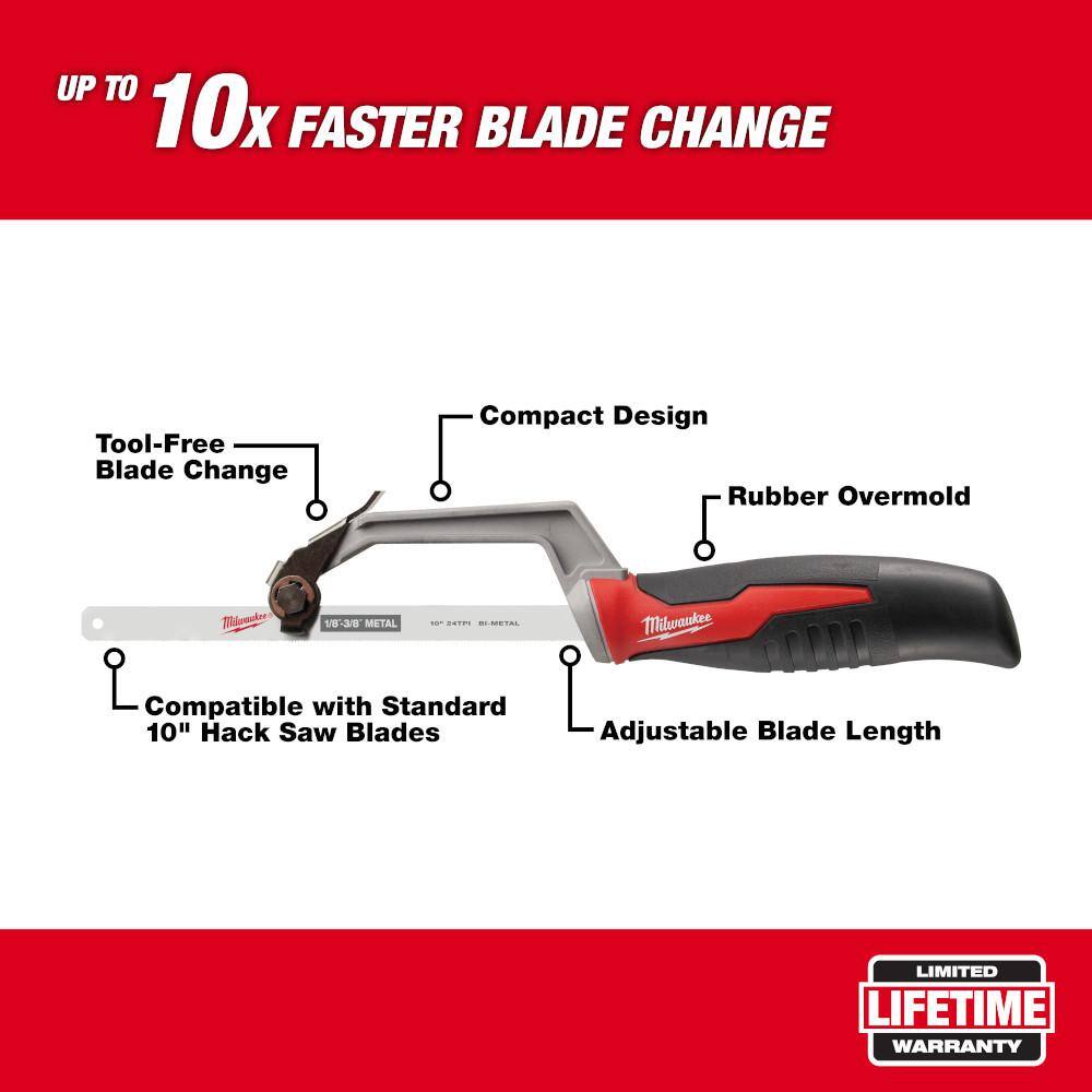 MW Compact Hack Saw with 10 in. 24 TPI Bi-Metal Blade 48-22-0012