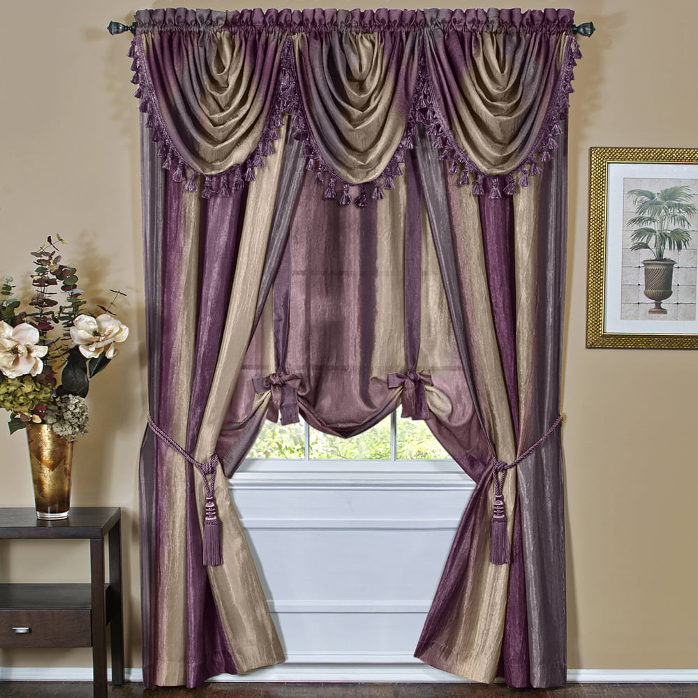 Designer Home Ombre Window Curtains, Modern Semi-Sheer Window Curtain Drape Shade Panels, Window Treatment for Livingroom, Bedroom and Kitchen, 50 x 84 Panel Aubergine