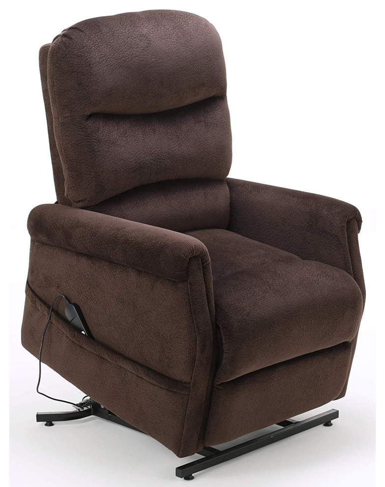 Transitional Recliner Chair  Lift Up Function With Tufted Seat  ampBack  Chocolate   Transitional   Recliner Chairs   by Declusia  Houzz