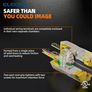 ELEGRP Lighted 15 Amp 125-Volt NEMA 5-15R 2 Pole 3 Wire Grounding Straight Blade Plug Yellow (5-Pack) EP31L-0705