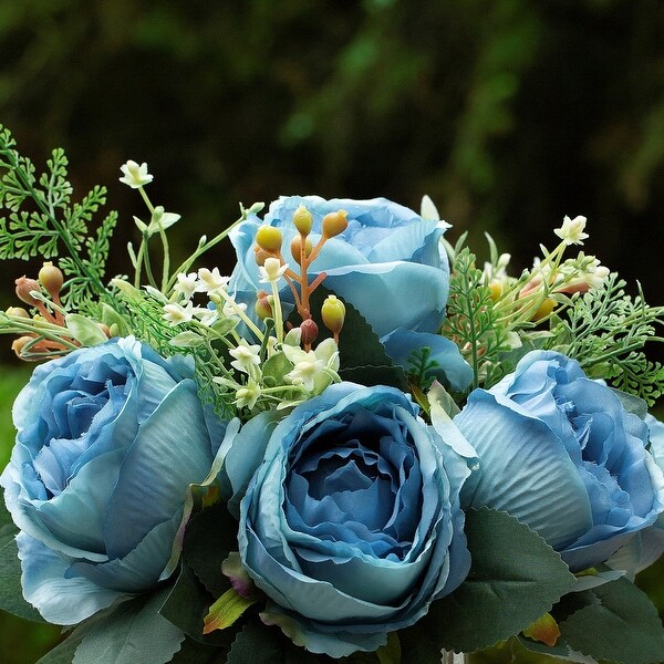 Mixed Peony Artificial Flowers in Vase with Faux Water，Silk Flower Arrangements in Vase for Home Decor，Wedding Table