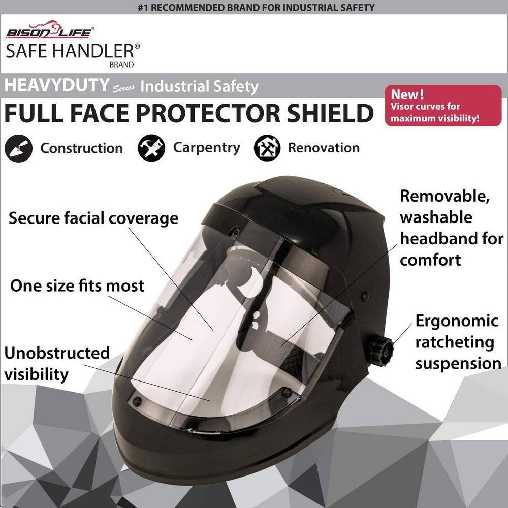 Safe Handler OSFM Black Full Face Protector Shield Reusable Safety Face Shield (1-Pack) BLSH-HD-FFP-HG