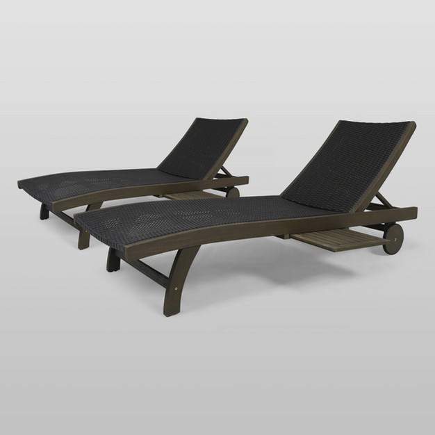 Banzai 2pk Wicker wood Chaise Lounge With Pull out Tray Gray Christopher Knight Home