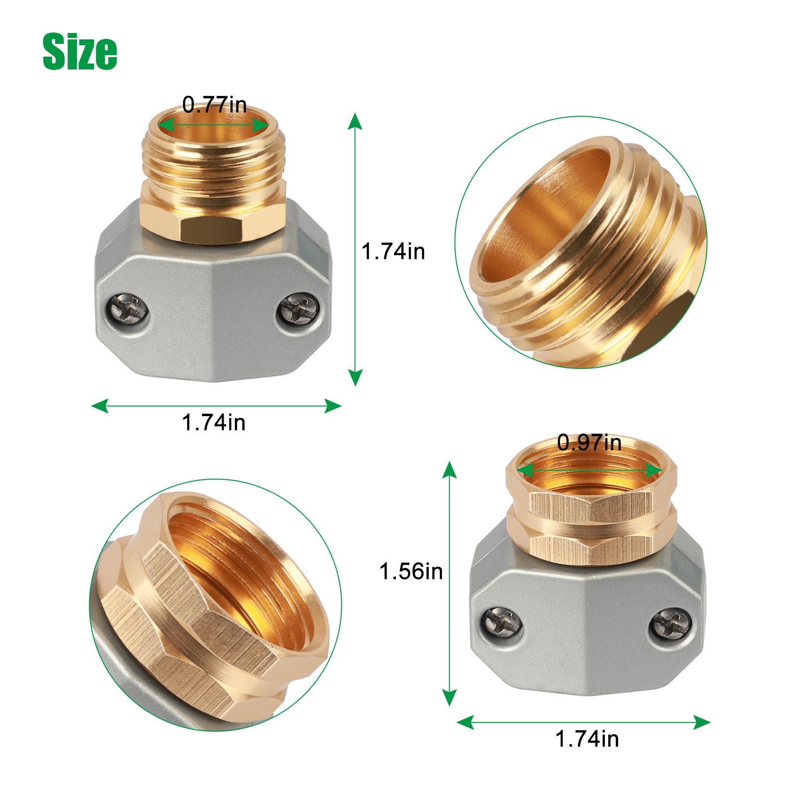 TSV 3 Sets Garden Hose Repair Connector Fittings， Aluminum Mender Male and Female Hose End Connectors with Zinc Clamp， Fit for 3/4